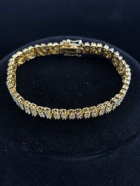 Ross-Simons RSC 925 Sterling Silver Gold Vermeil CZ S-Link Tennis Bracelet